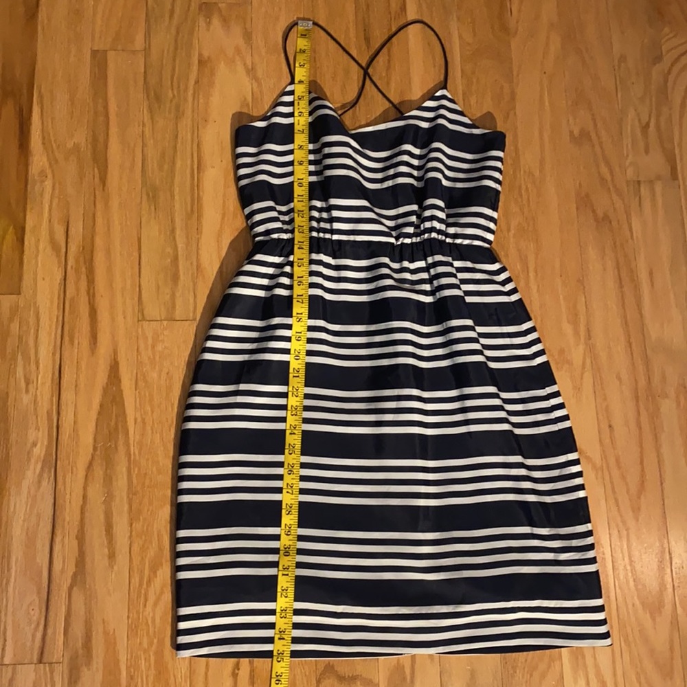 J. Crew Blouson Mini Dress in navy blue and white stripes straps 8 - Picture 13 of 16